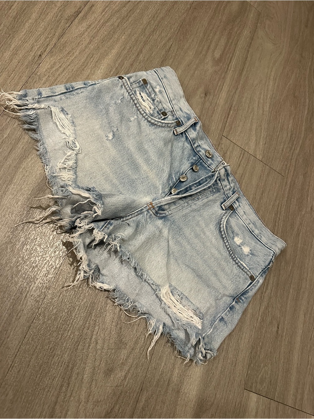 Agolde Light Blue Distressed Denim Shorts